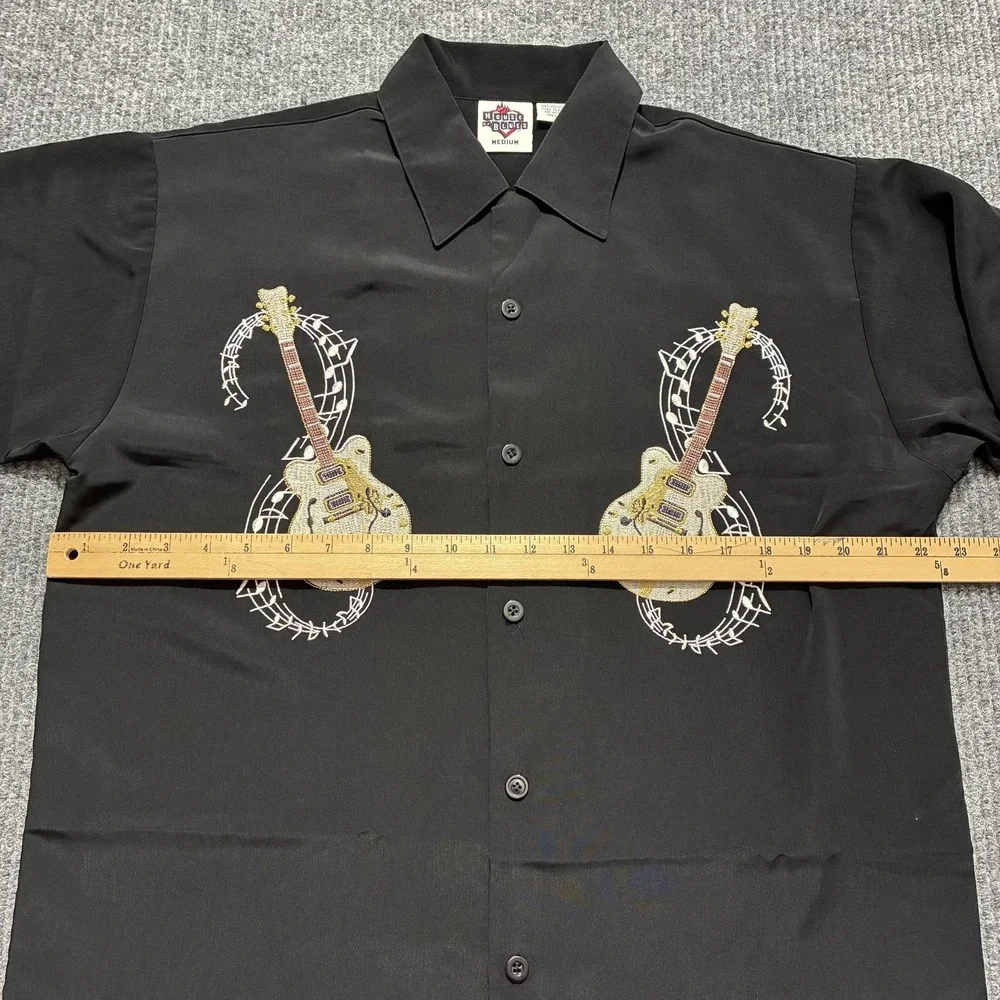 House of Blues Shirt Mens Medium Black Camp Bowling‎ Embroidered Guitars Rock - Picture 6 of 11